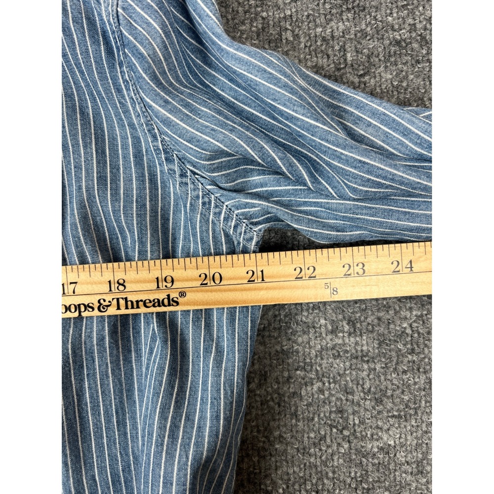 Faherty Womens Shirt Sz L Blue White Striped Tencel Linen Indigo Button Down - Picture 7 of 9